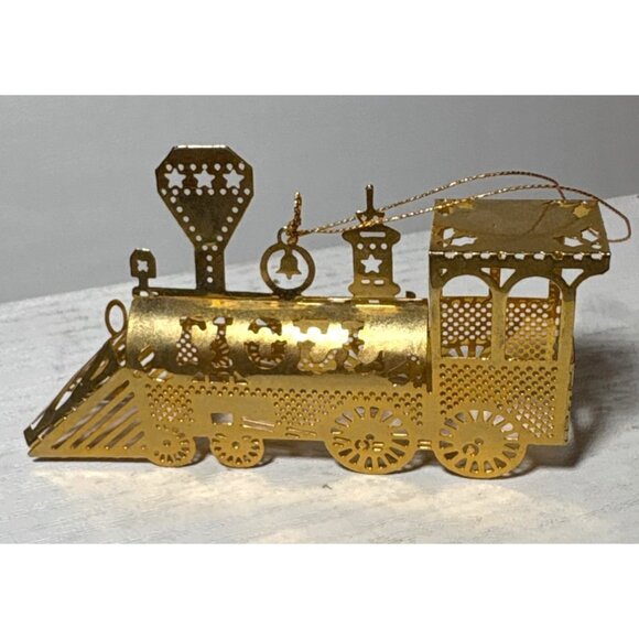 Vintage Gold Plated Brass Train Ornament Noel Christmas Decoration - Picture 3 of 6